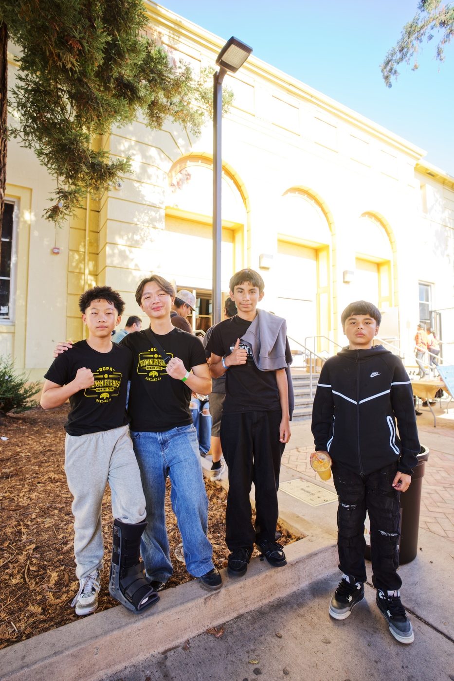 Young Gopa boxers outside the Town Fights venue in Oakland